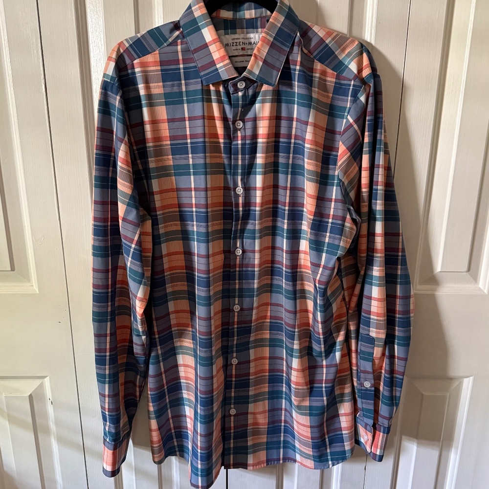 Mizzen + Main "leeward collection" plaid long sleeve button down trim fit